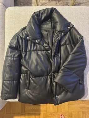 bagatelle Black Faux-Leather Puffer Coat